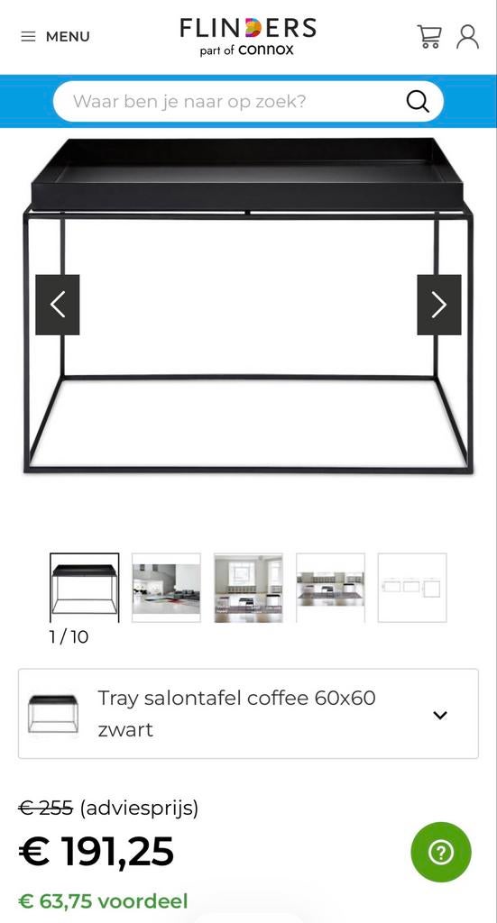 HAY Tray salontafel 60x60 cm - Zwart gepoedercoat staal, Ophalen, Vierkant, 50 tot 100 cm, Zo goed als nieuw
