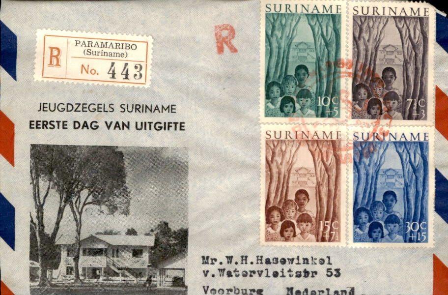 Suriname - FDC - Aangetekend - 1954, Postzegels en Munten, Brieven en Enveloppen | Nederland, Verzenden, Envelop