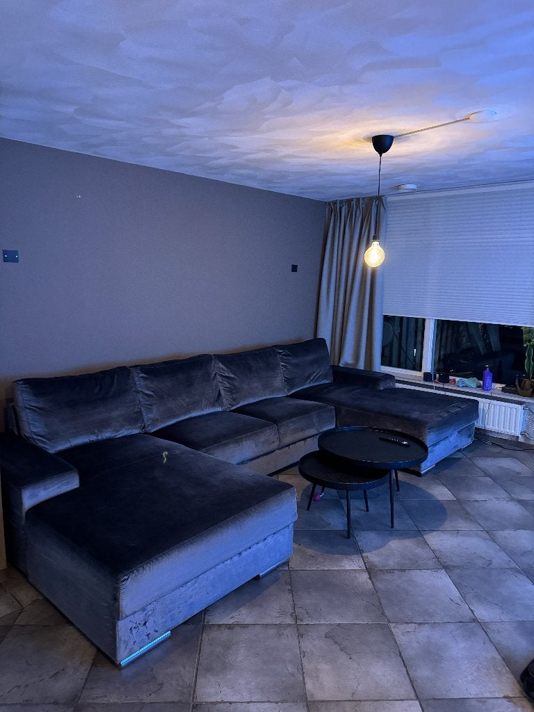 Grote luxe U-bank / loungebank – donkergrijs velvet, Ophalen, Gebruikt, Hoekbank, 300 cm of meer
