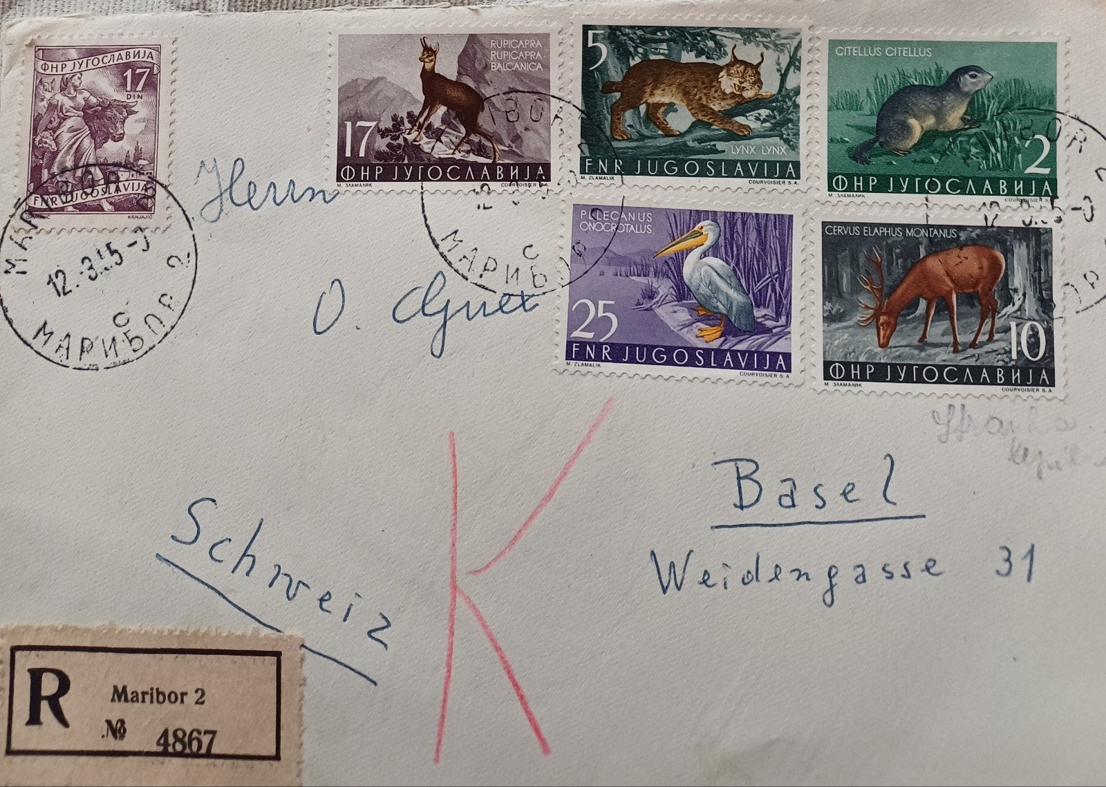 JOEGOSLAVIË postwaardestuk 1955, Ophalen of Verzenden, Sport