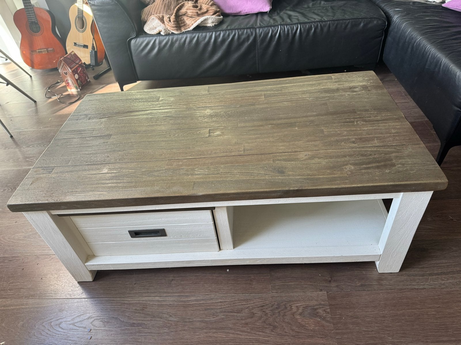 H&H Salontafel met lade en open vak - Landelijke stijl, Ophalen, Gebruikt, 100 tot 150 cm, 50 tot 100 cm