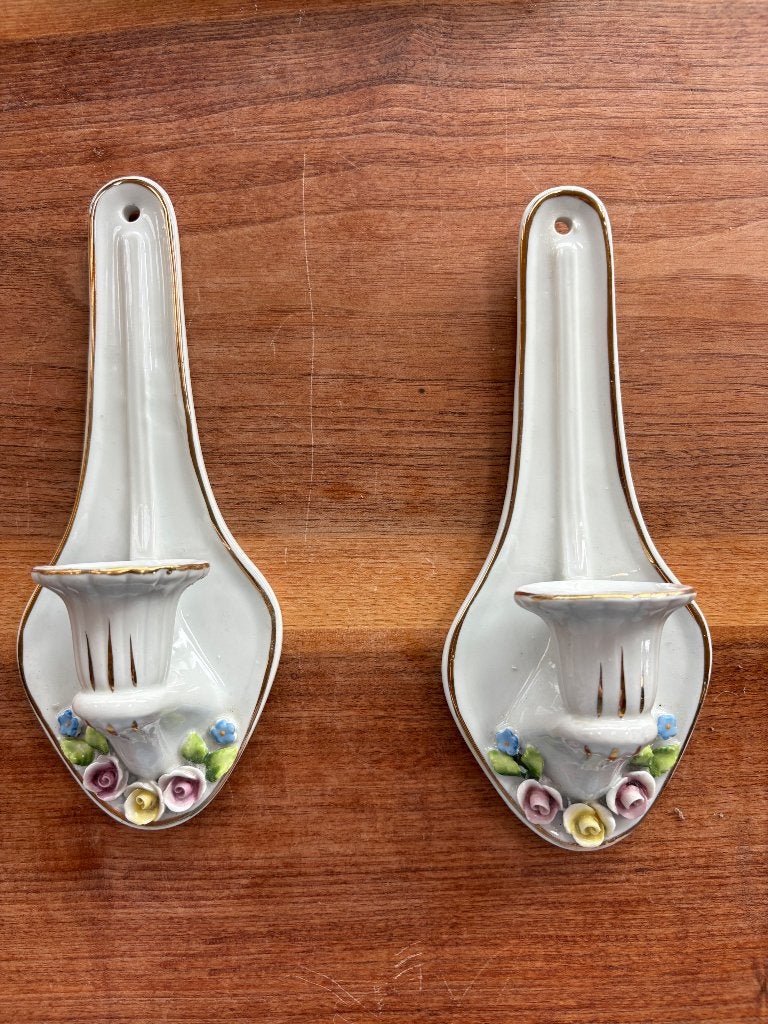 Set antieke wandkandelaars met bloemdecoratie, Ophalen, Meerkleurig, Overige merken, Zo goed als nieuw