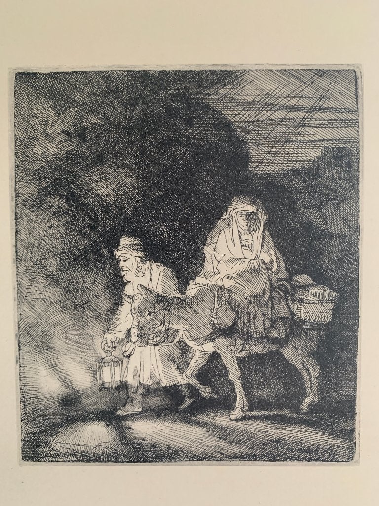 Rembrandt van Rijn - De vlucht naar Egypte (1654) lichtdruk, Antiek en Kunst, Ets, Religie, Origineel, 1600 - 1699