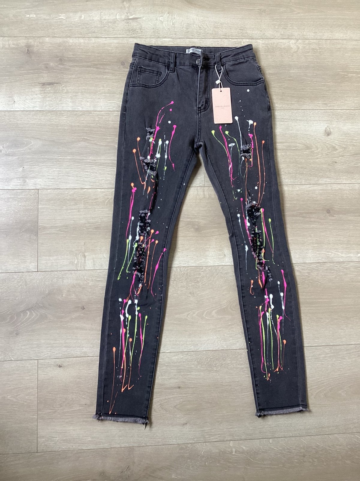 Spijkerbroek grijs verfspatten nieuw Loevia 12 jaar, Kinderen en Baby's, Kinderkleding | Maat 146, Ophalen of Verzenden, Nieuw