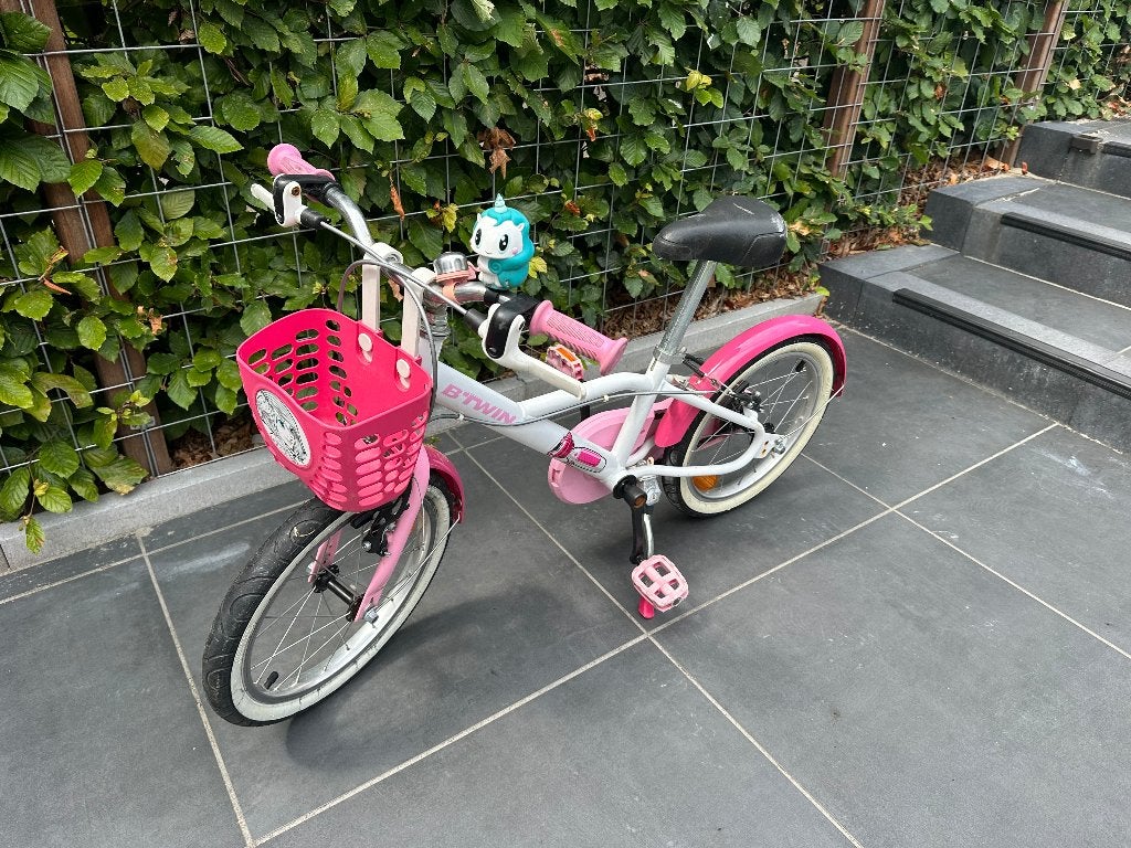 B'Twin Kinderfiets 16 inch Roze/Wit, Fietsen en Brommers, Fietsen | Kinderfietsjes, Ophalen, Velgrem, BTWIN, 16 tot 20 inch