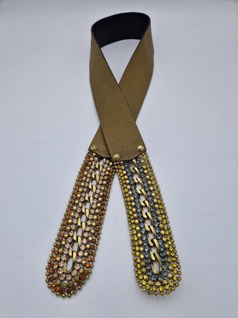 Olijfkleurige leren  heupriem van Nanni., 3 tot 5 cm, Nijmegen, Echt leder, Verhip-vintage.nl