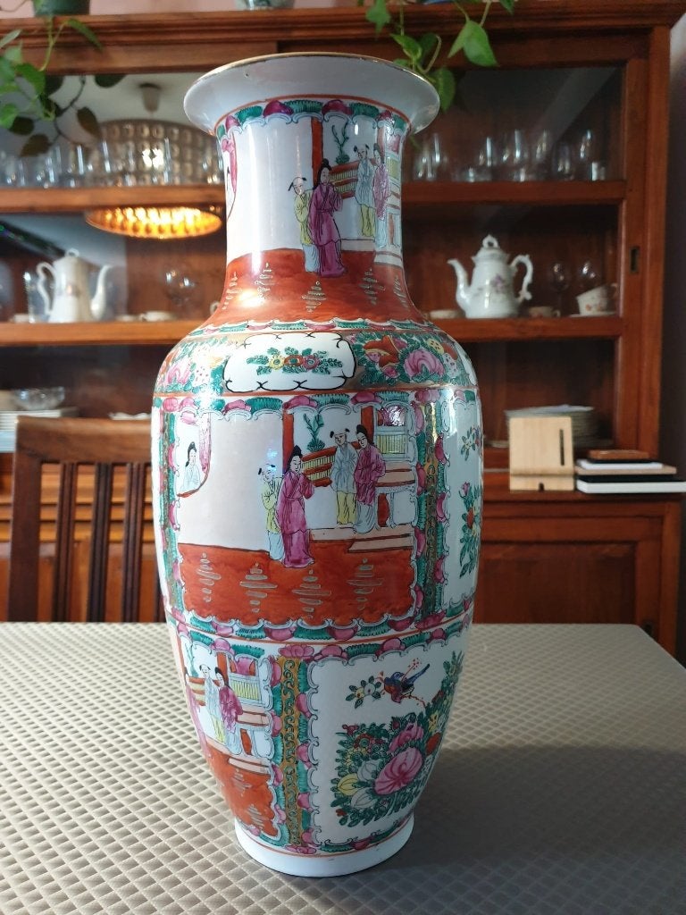 Grote Chinese porseleinen vaas - Rose Medallion Canton 47 cm, Ophalen