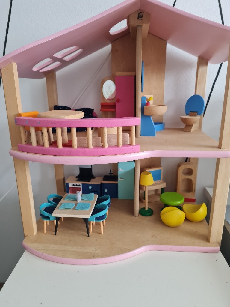 Houten poppenhuis met accessoires, Kinderen en Baby's, Ophalen, Poppenhuis