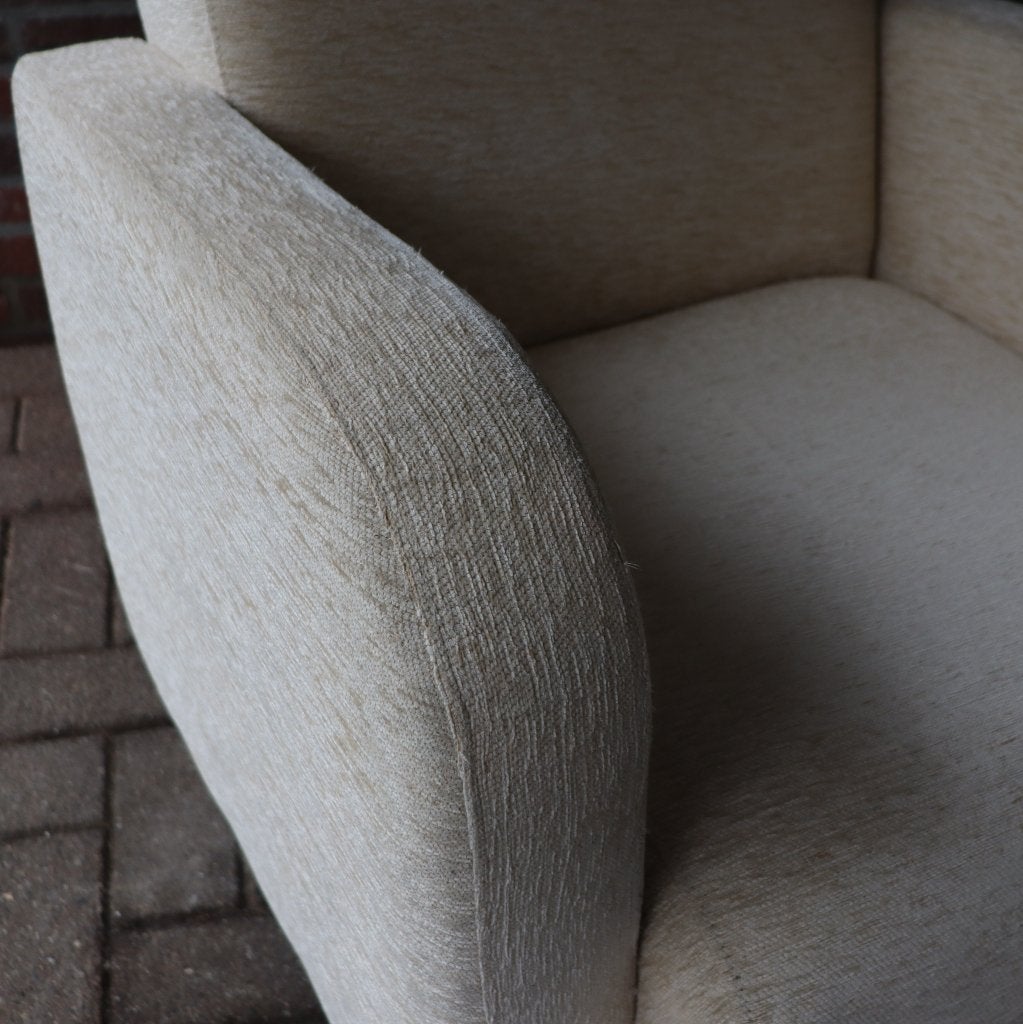 Beige fauteuil – professioneel gereinigd, Huis en Inrichting, Ophalen, Hout, Gebruikt, Info@taisol.nl