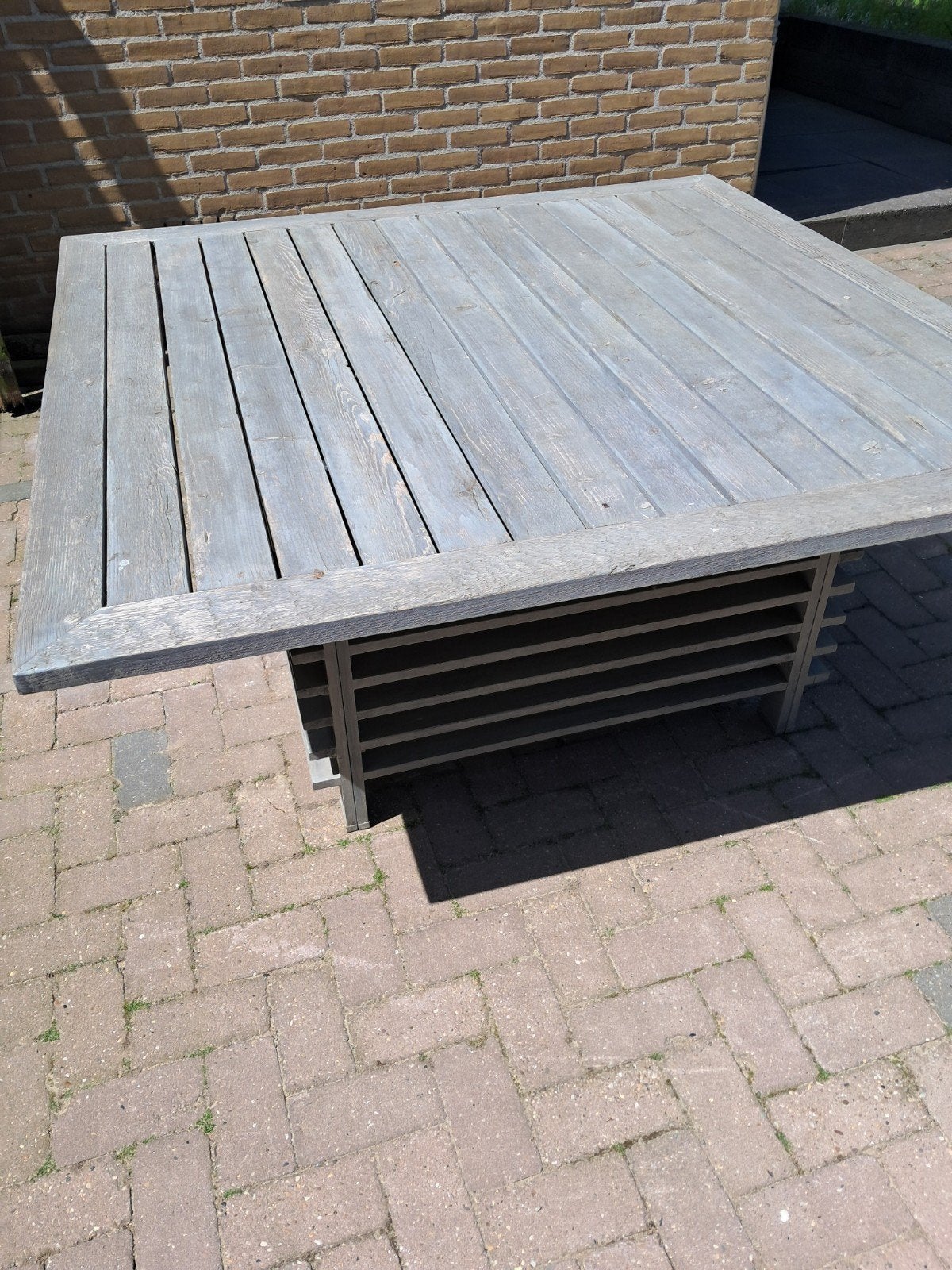 Grote houten tuintafel - Gebruikt, Tuin en Terras, Tuintafels, Ophalen, Gebruikt, Vierkant, Hout
