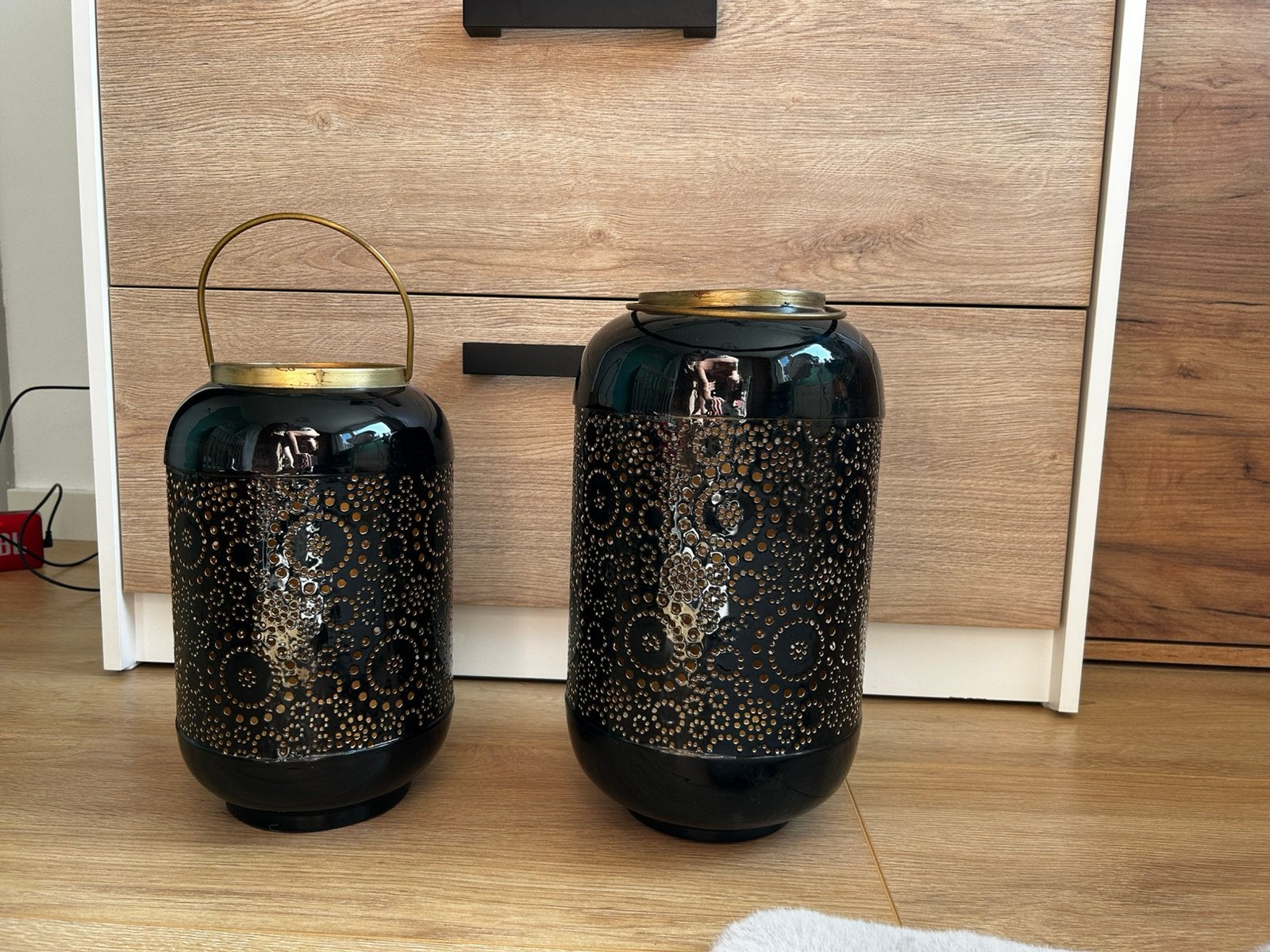 2 zwart goude lantaarns, Ophalen of Verzenden, Zo goed als nieuw, Goud