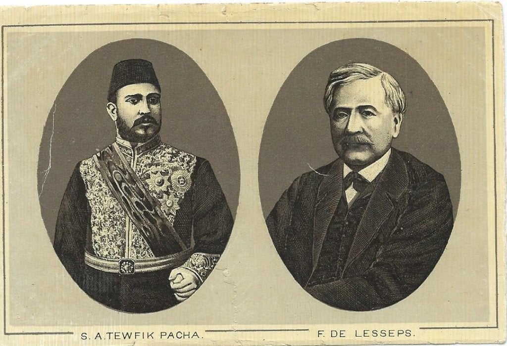 Oude prentbriefkaart S.A. Tewfik Pacha & F. de Lesseps, Ophalen of Verzenden, Voor 1920, Gelopen, Buiten Europa