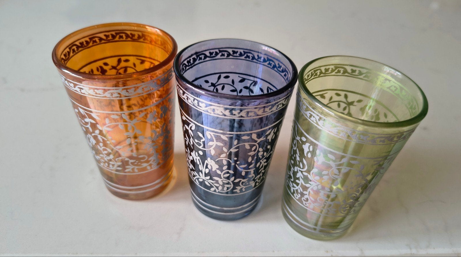 Set van 3 Vintage Oosterse Theeglazen, Glas of Glazen, Gebruikt, Vintage, Ophalen of Verzenden