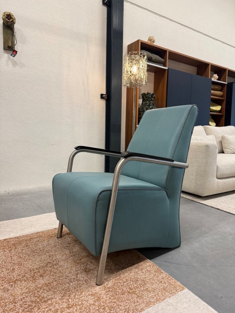 Nieuw Jess Design Bari fauteuil blauw leer stoel, Nieuw, Ophalen of Verzenden, Jess, 50 tot 75 cm