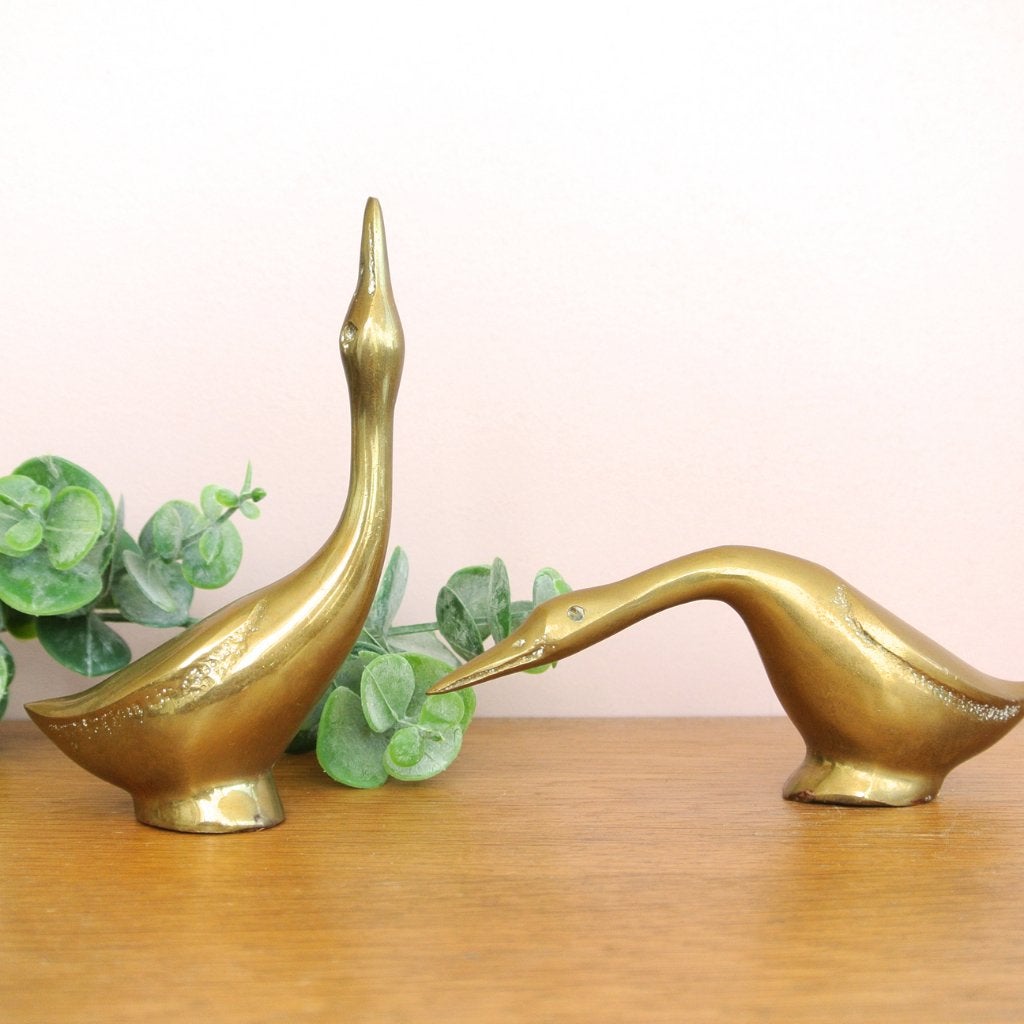 2 messing GANZEN beeldjes vintage Hollywood Regency vogels, Ophalen of Verzenden, Koper