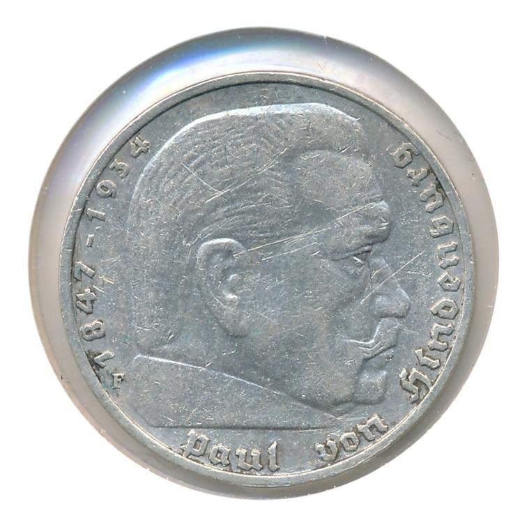 Duitse Rijk 5 Reichsmark 1936-F Paul von Hindenburg