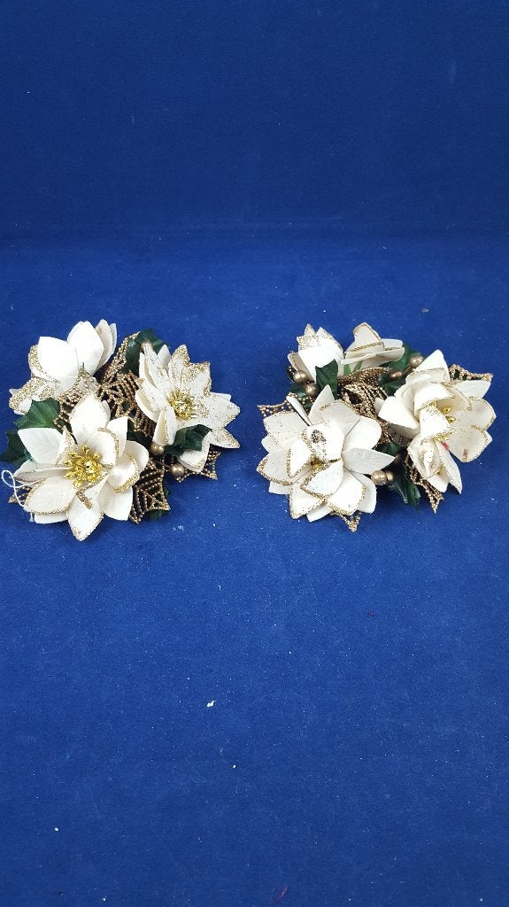 2 rosetten voor kaars, bloemen, vintage kerstdecoratie. W3