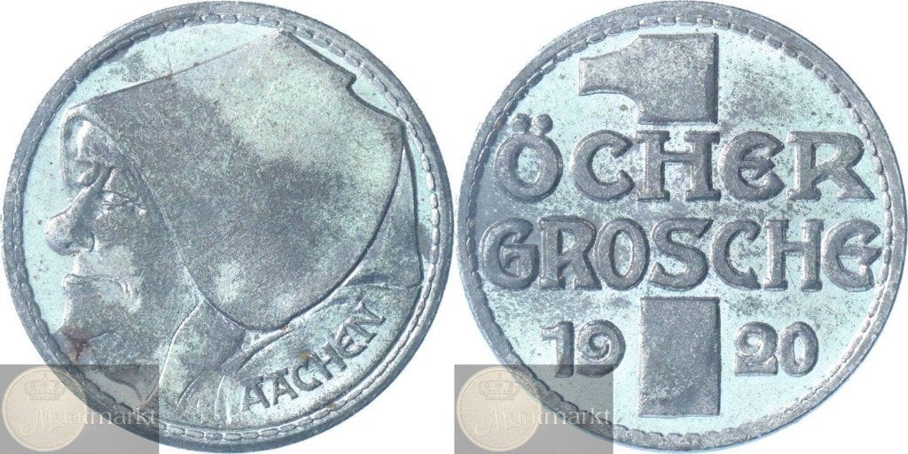 Duitsland - Stad Aachen Noodgeld 1 Öcher Grosche 1920, Postzegels en Munten, Munten | Europa | Niet-Euromunten, Ophalen of Verzenden