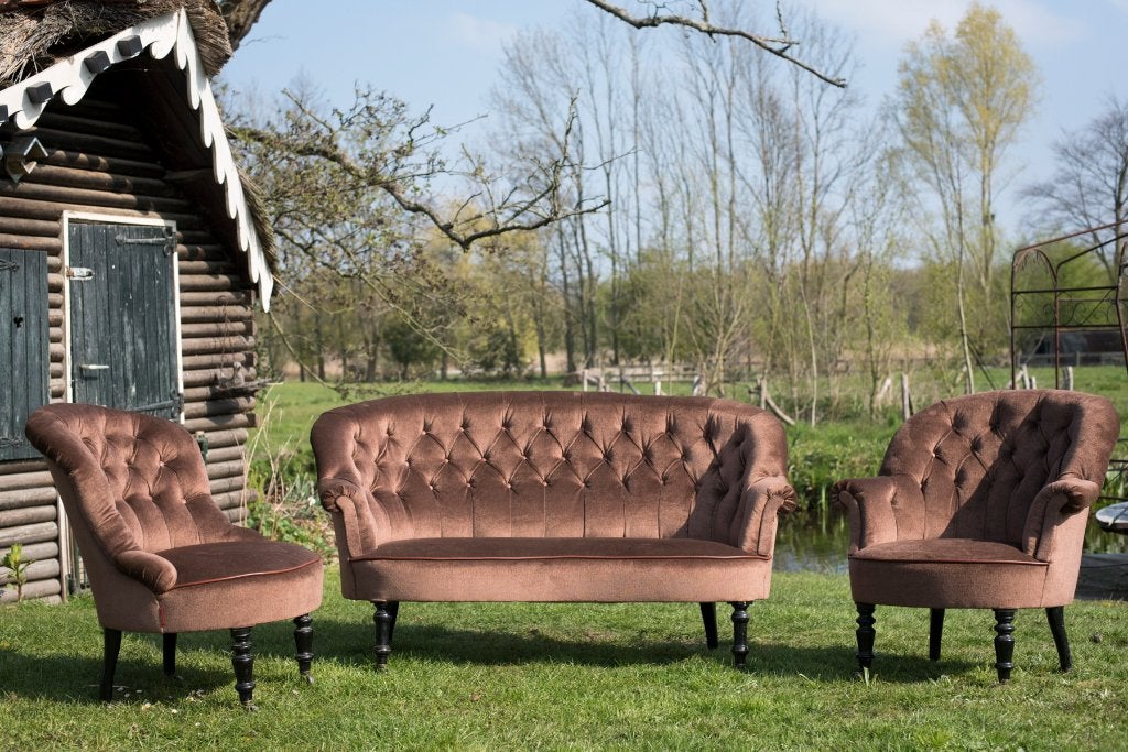 Klassiek, antiek, gecapitonneerde bankset, Gebruikt, Leer, 75 tot 100 cm, Ophalen of Verzenden
