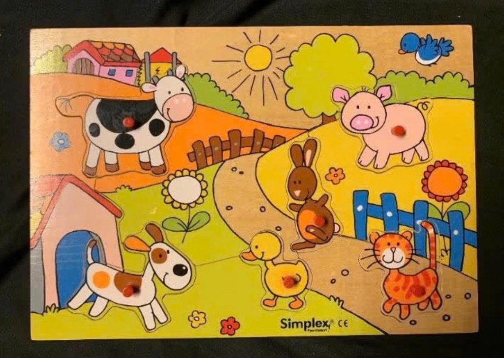 Houten kinderpuzzel boerderijdieren dieren boerderij Simplex, Ophalen of Verzenden, Zo goed als nieuw, Van hout, Minder dan 10 stukjes