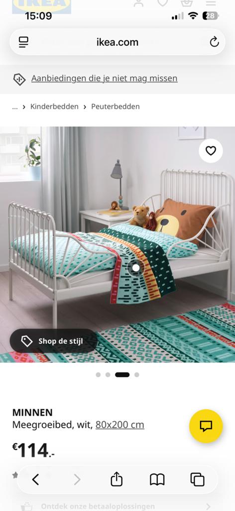 Ikea meegroeibed, Ophalen, 70 tot 85 cm, Zo goed als nieuw, Lattenbodem