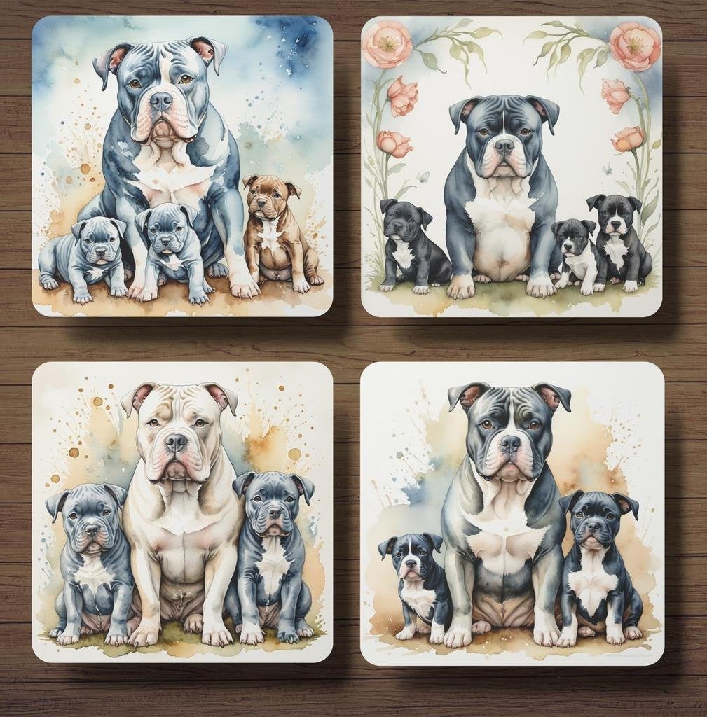 American Bully met puppy’s onderzetters met houder, Ophalen of Verzenden, Nieuw
