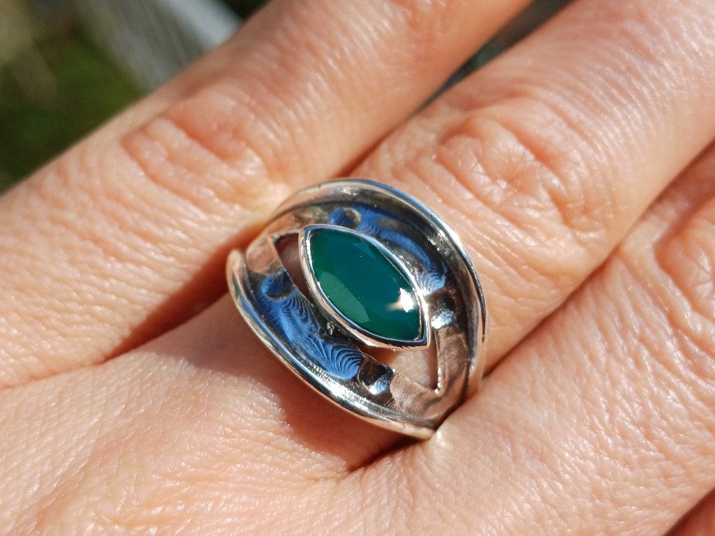 Vanoli 925 zilveren design ring met groene agaat maat 17,25, Daiva1973@hotmail.com, Vanoli, Amsterdam, Nieuw