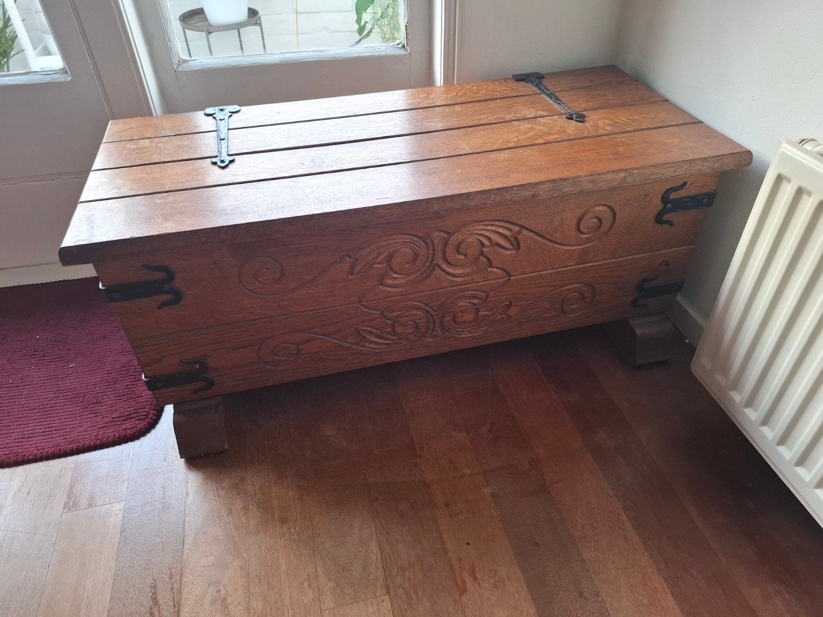 Koloniale Dekenkist - Massief Hout met Sierbeslag, Ophalen, Gebruikt, Minder dan 50 cm, 75 tot 100 cm