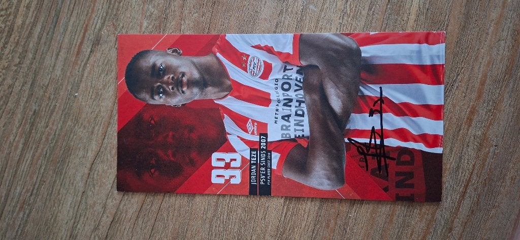 Spelerskaart met handtekening; Jordan Teze # PSV, Ophalen of Verzenden, Nieuw, PSV, Spelerskaart