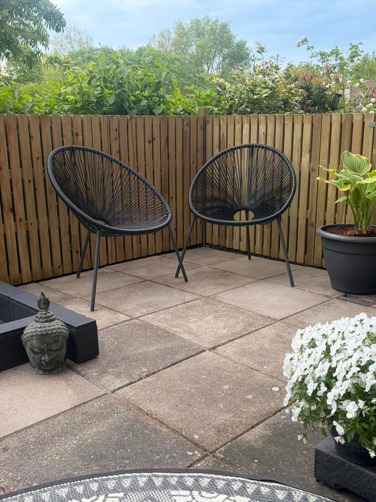 2 Tuinstoelen zwart, met grijs frame…van Jysk, Ophalen, Zo goed als nieuw, Kunststof