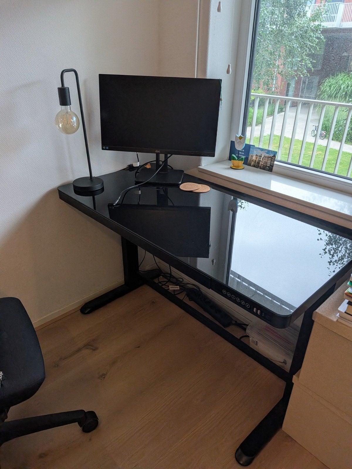 Zit-sta bureau met lade en USB-poorten, 120x60cm, Huis en Inrichting, Bureaus, 120 cm, Ophalen of Verzenden, Zo goed als nieuw