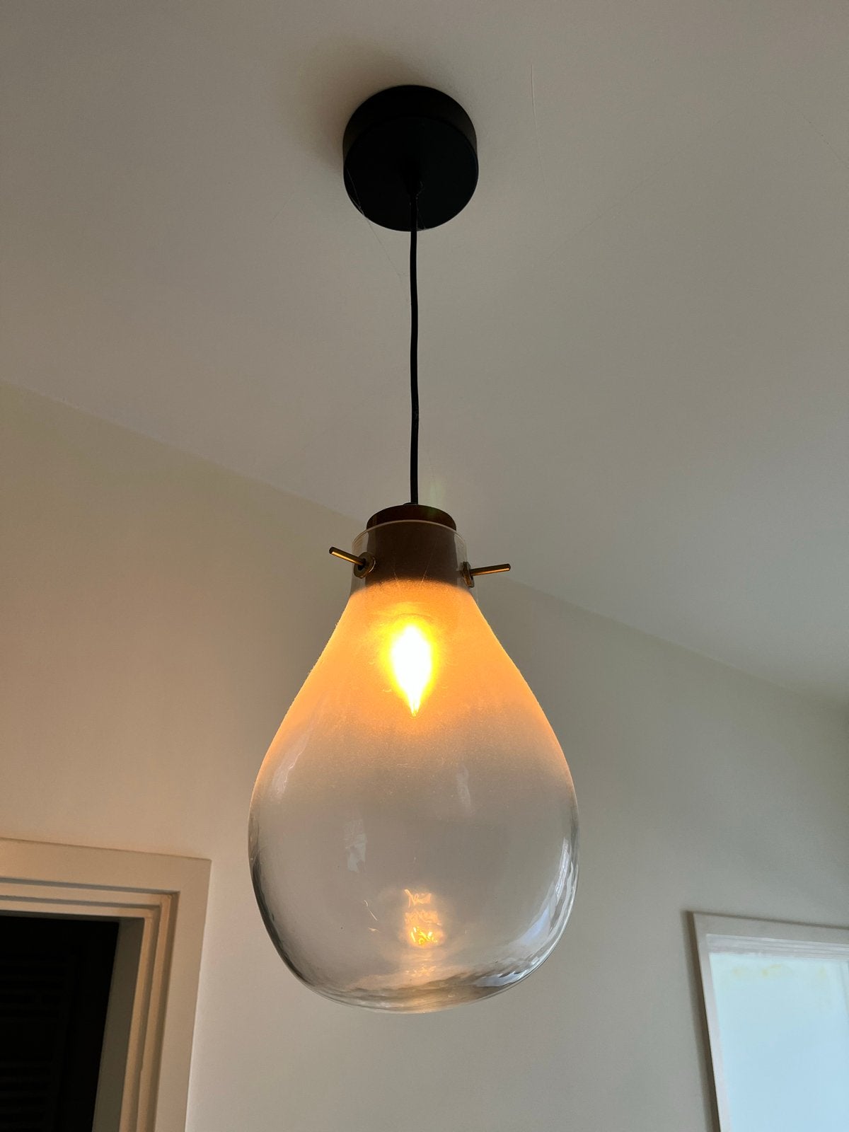 H&M Home Hanglamp met Glazen Kap en Mangohout Detail, Ophalen, Gebruikt, Glas