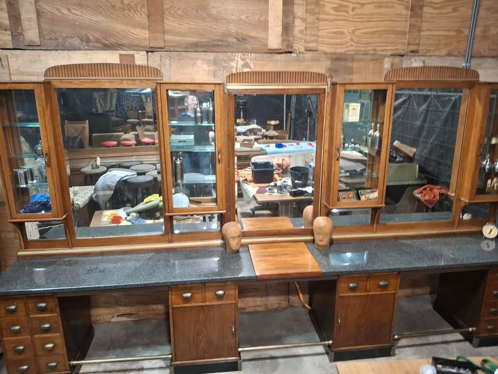 Antiek kappersmeubel barber barbershop eiken oud, Ophalen