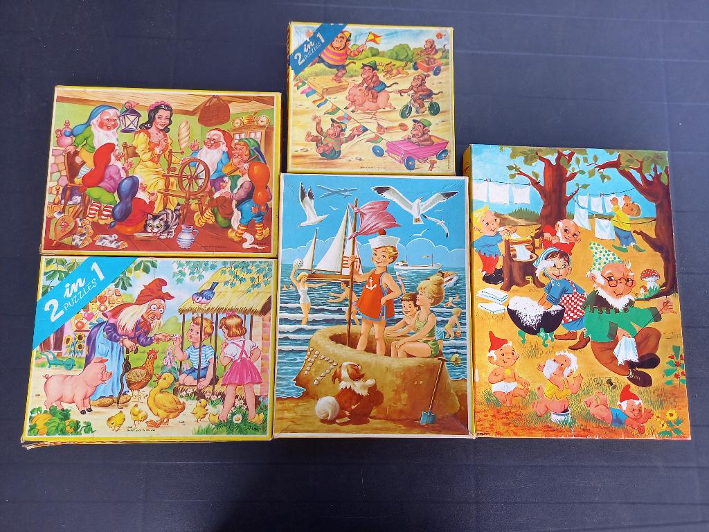 5 Vintage Houten Puzzels (o.a. Sprookjes, Kabouters), Ophalen of Verzenden