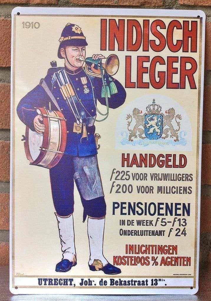 KNIL | Nederlands Indie Indisch Leger Metalen Wandbord, Verzenden, Landmacht, Nederland