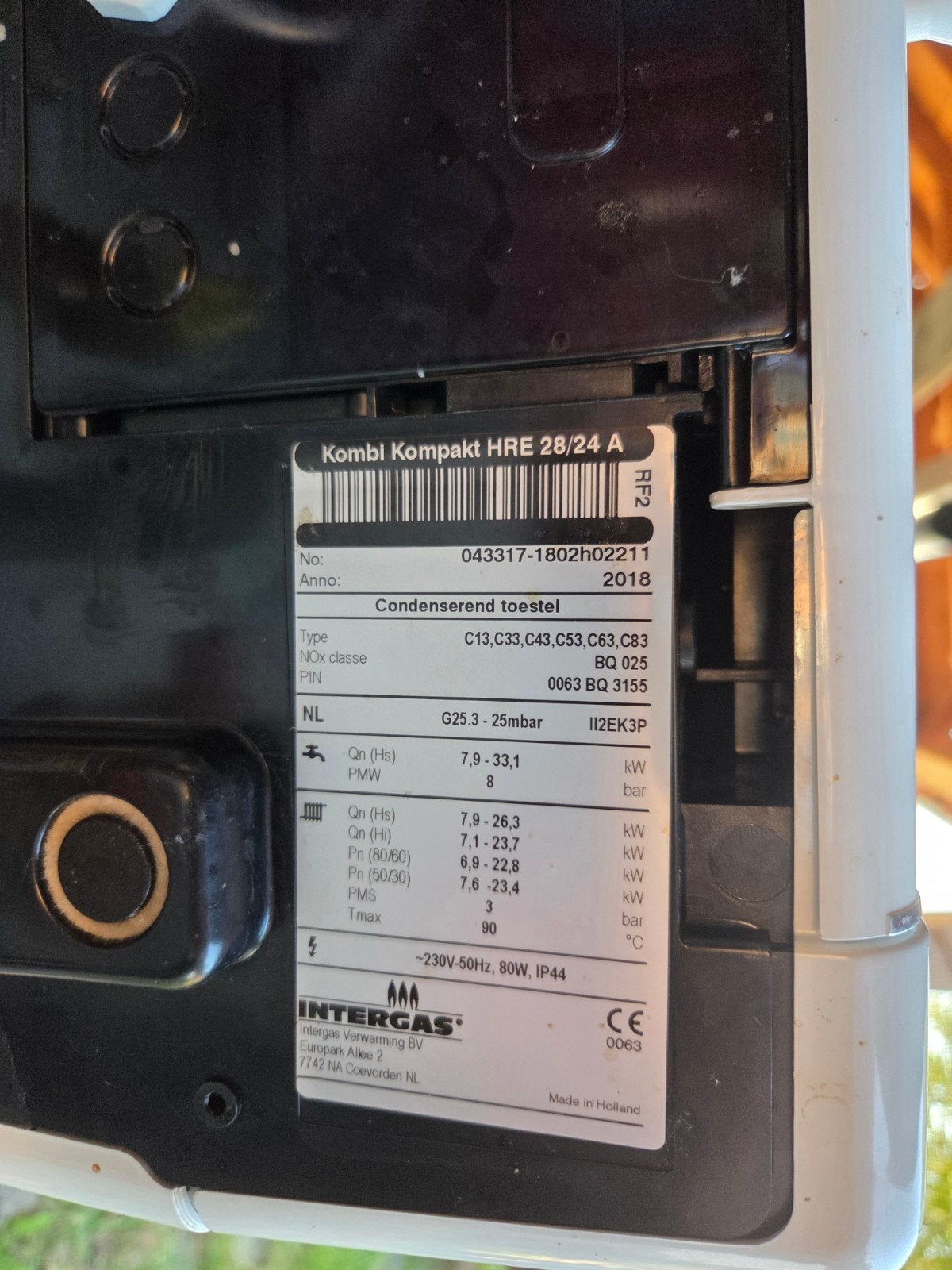 CV-ketel: Intergas Kombi Kompakt HRE 28/24 A, Ophalen
