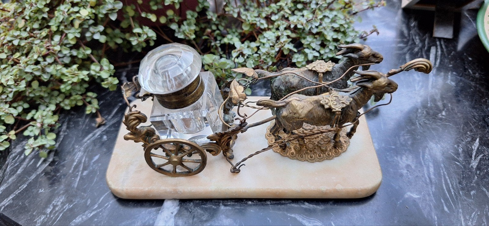 Antiek Palais Royal inktpot met geitenspan 19de eeuw, Ophalen of Verzenden