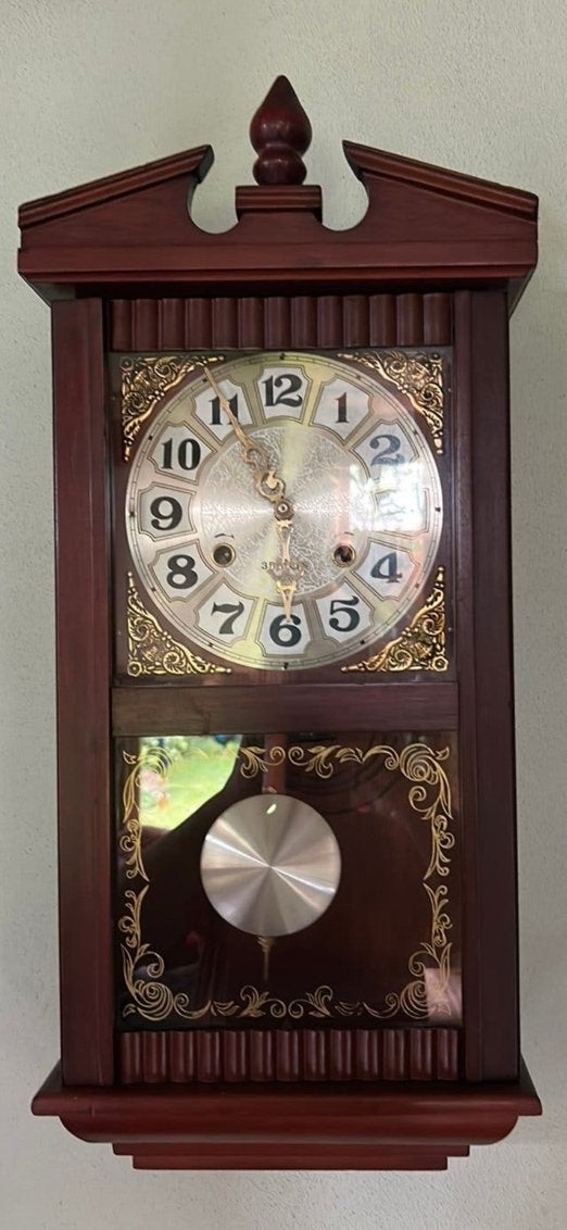 Vintage wandklok hout 35 dagen klok Centurion, Wandklok, Analoog, Ophalen of Verzenden, Overige kleuren