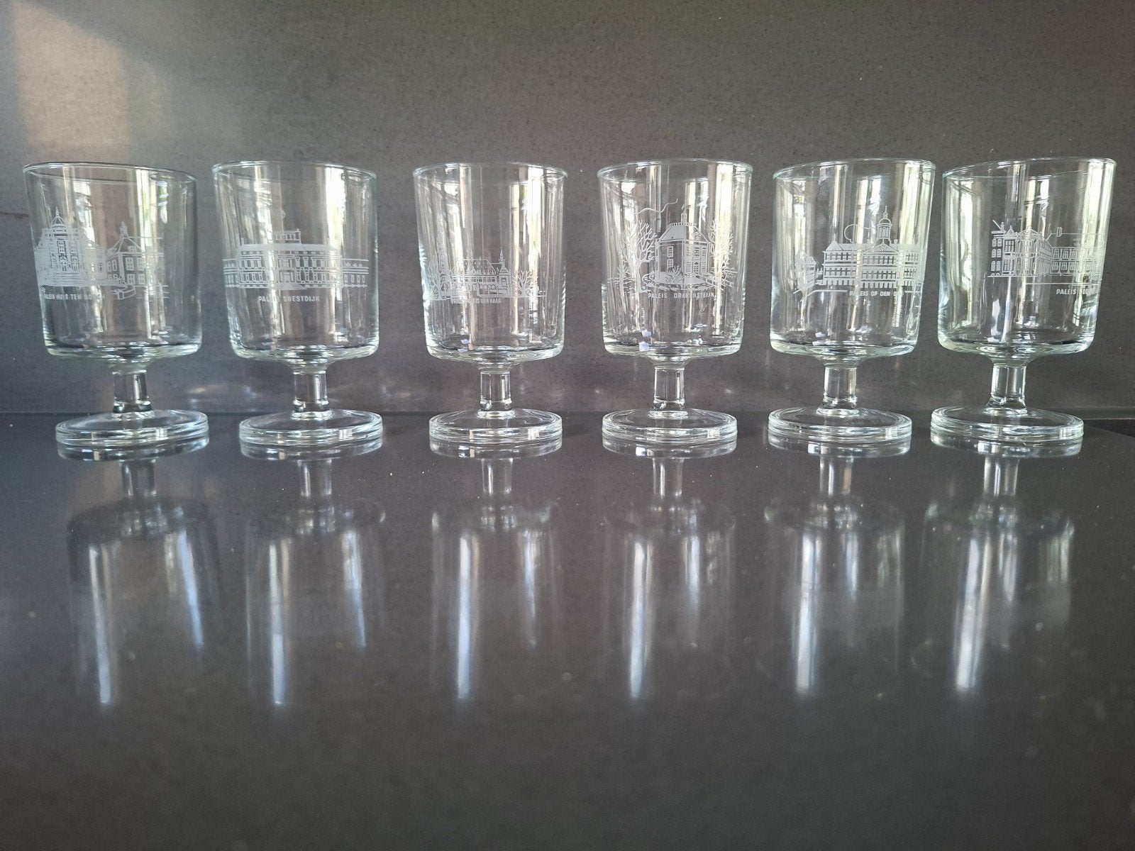 6 vintage paleisglazen Nederlandse paleizen, Ophalen of Verzenden, Gebruikt, Nederland, Servies