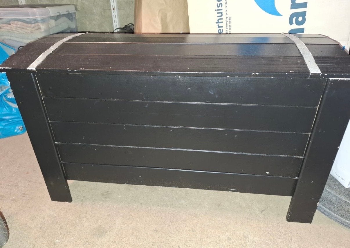 Zwarte houten kist - Opbergkist, 50 – 75, Gebruikt, 100 tot 150 cm, Ophalen of Verzenden