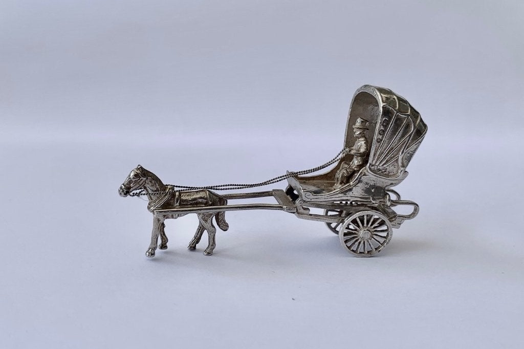 zilveren miniatuur huifkar, Ophalen of Verzenden, Zilver