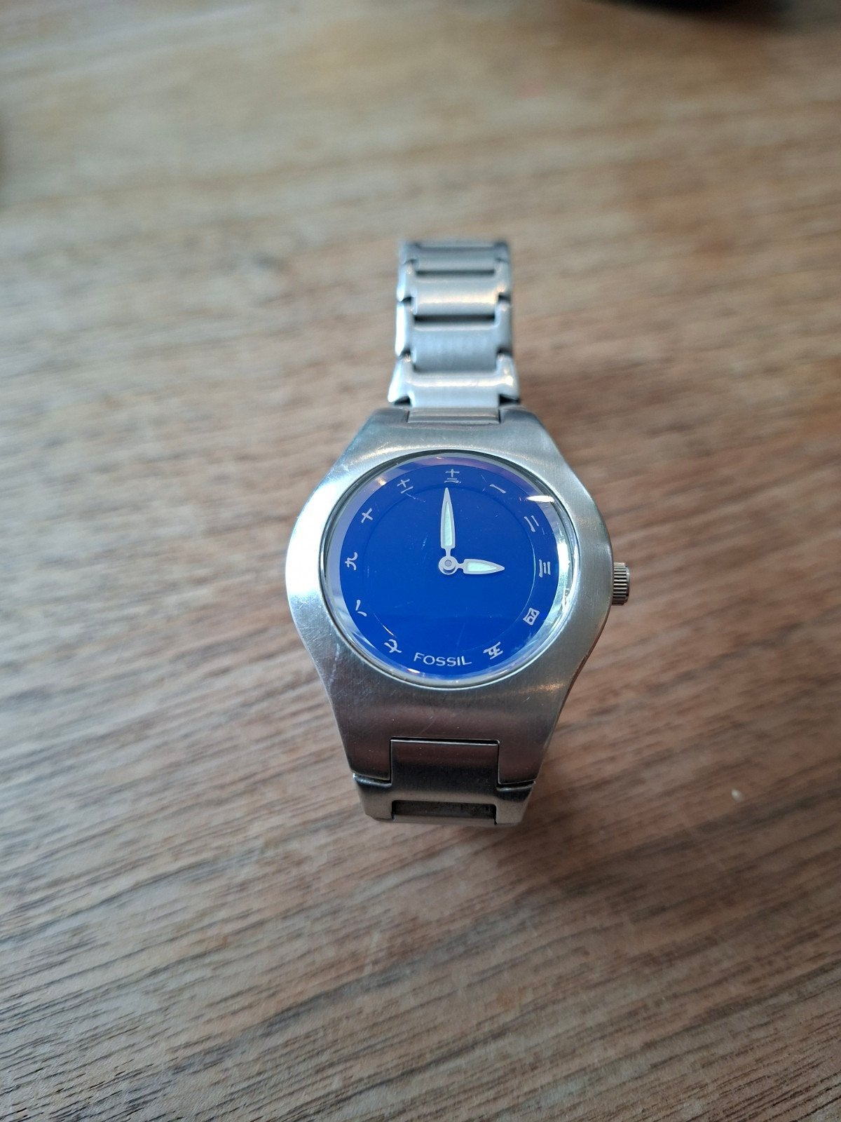 Vintage Fossil Big Tic JR-7977 horloge met Chinese cijfers, Staal, Gebruikt, Staal, Fossil