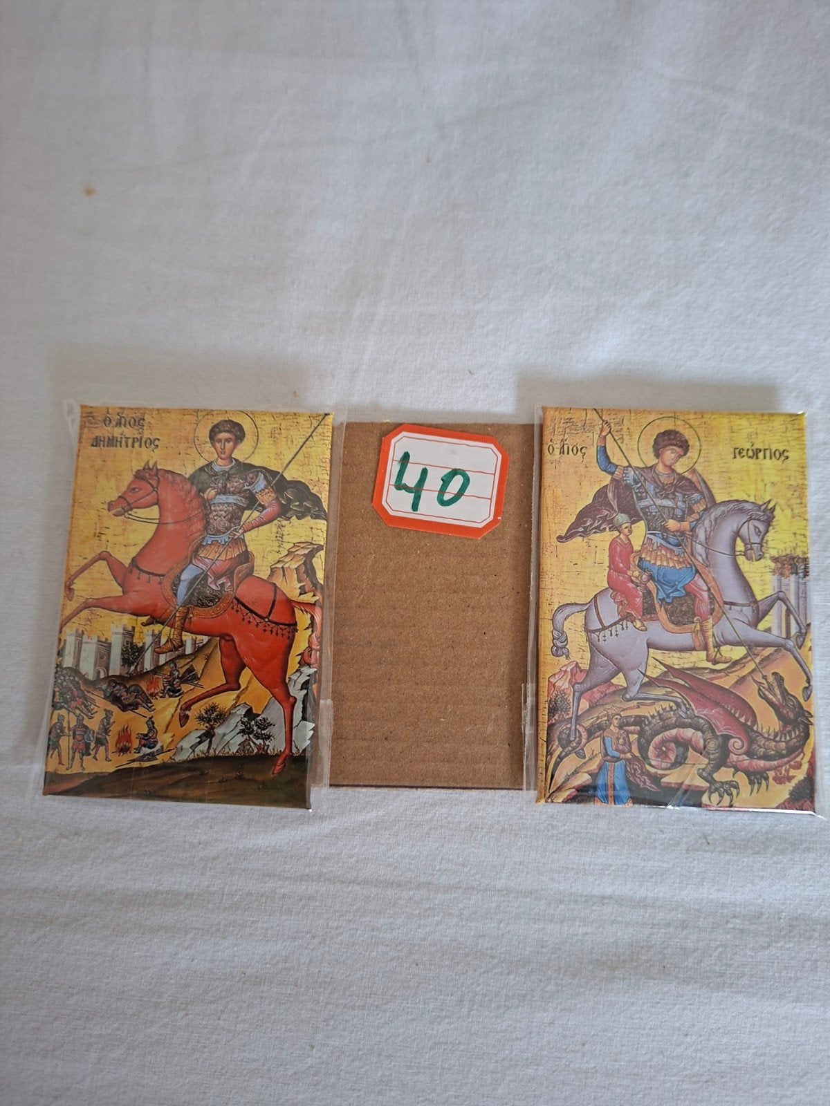 Set van 2 Griekse iconen: Sint Demetrius en Sint Joris, Antiek en Kunst, Antiek | Religie, Ophalen of Verzenden