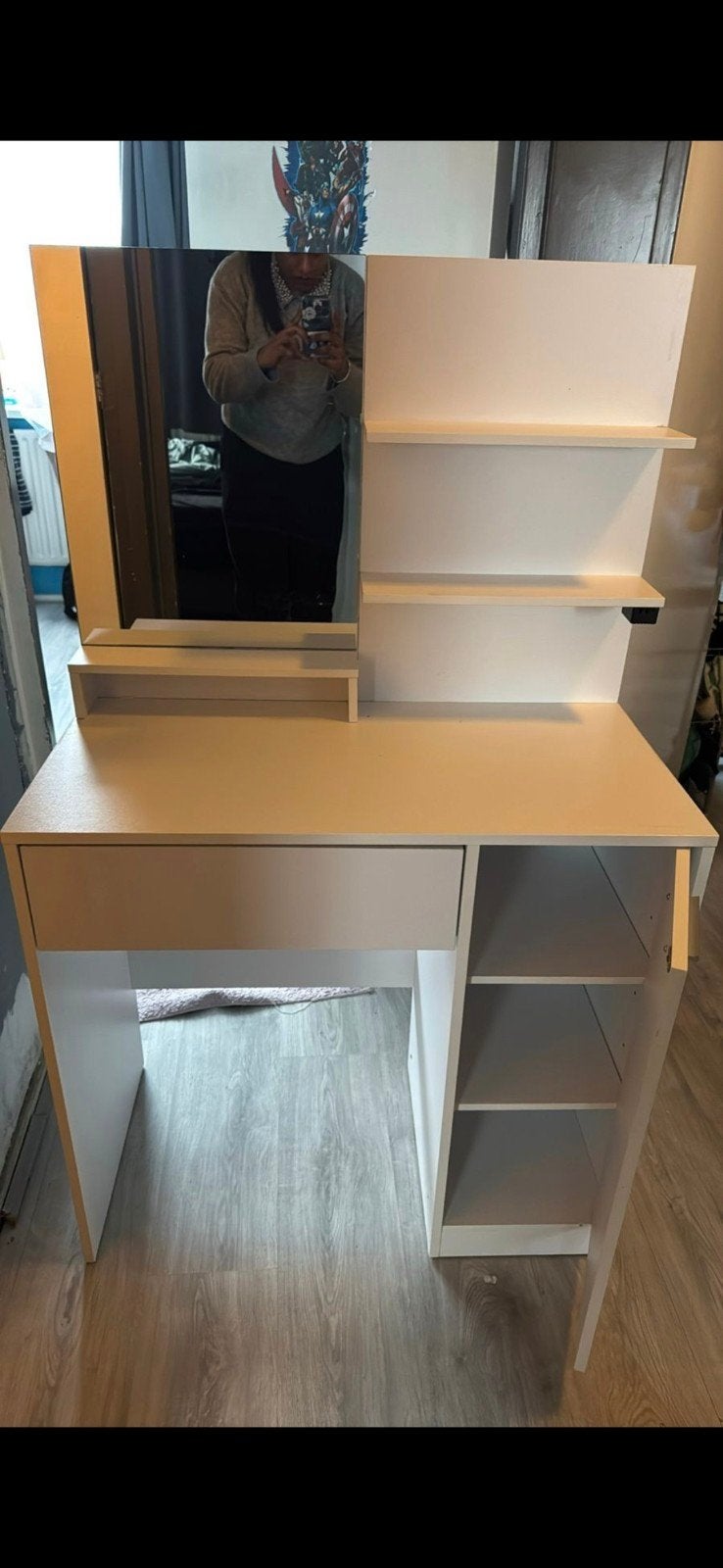 Witte kaptafel met spiegel, lade en opbergruimte, Ophalen, Gebruikt, 100 tot 150 cm, 100 tot 150 cm