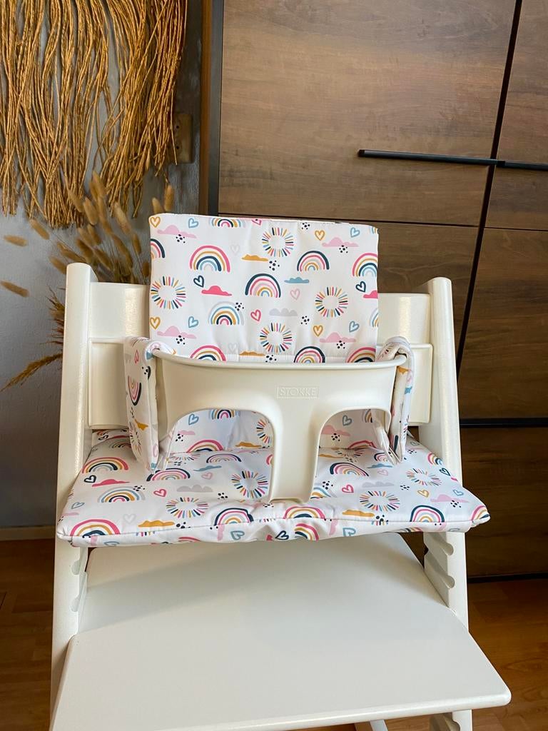 Regenboog kussenset voor kinderstoel stokke tripp trapp, Ophalen of Verzenden, Nieuw, Meegroeistoel, Stoelverkleiner