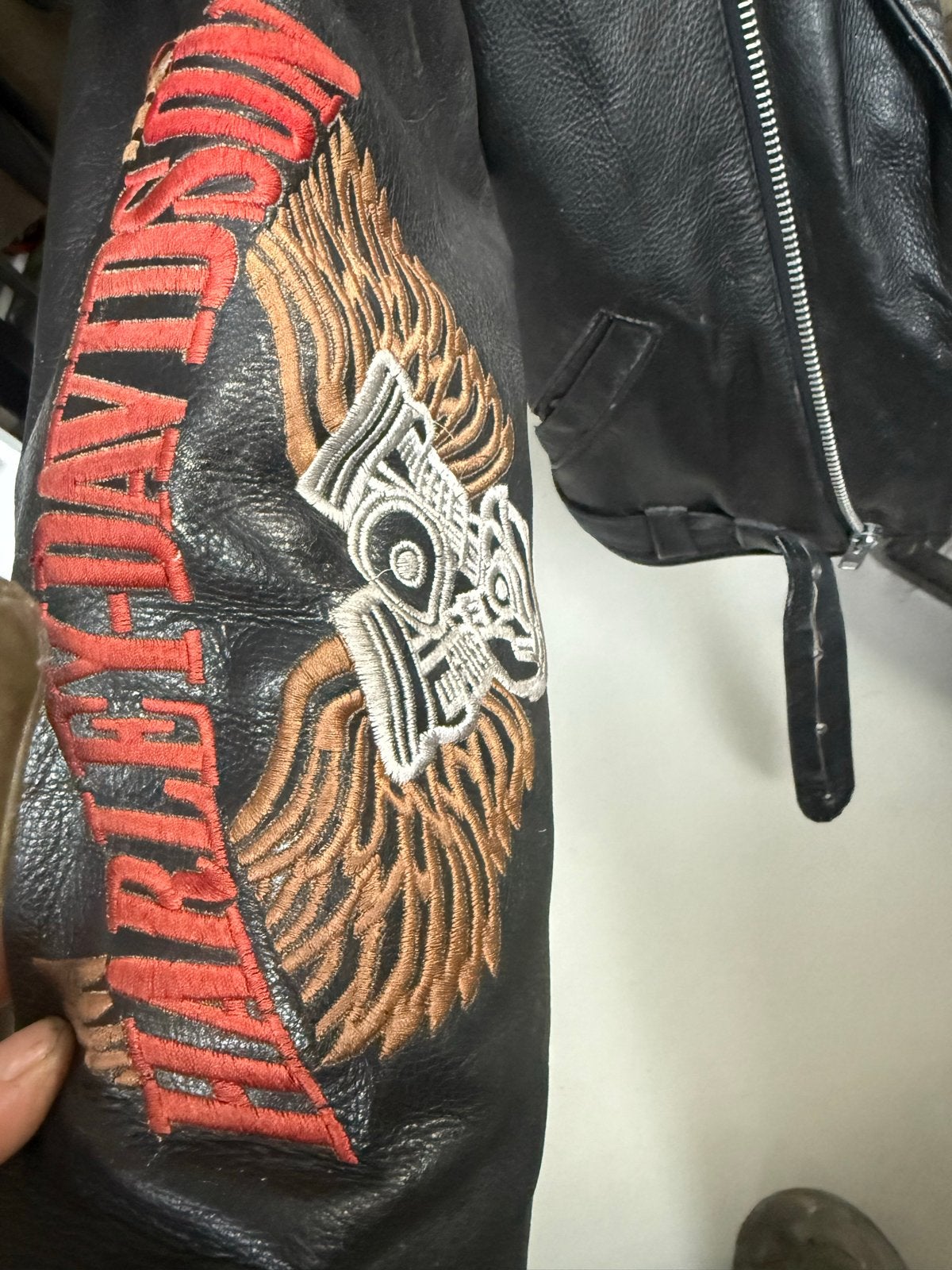 Harley Davidson Leren Motorjack met Geborduurde Adelaar, Motoren, Kleding | Motorkleding, Ophalen, Tweedehands, Heren, Jas | leer
