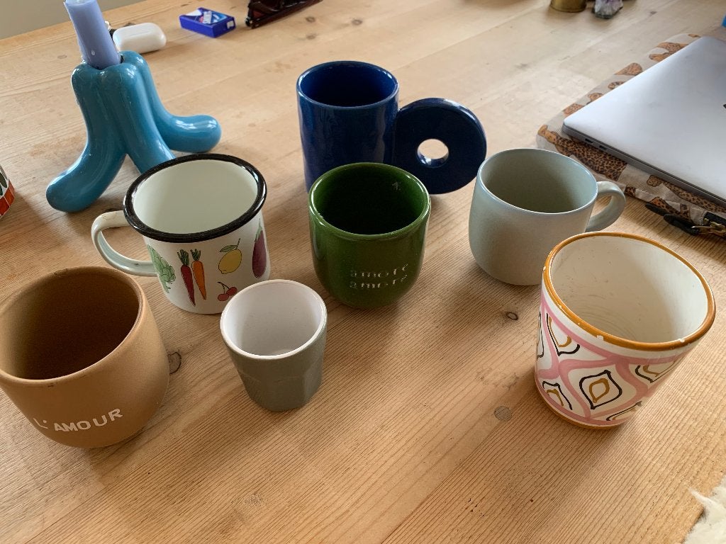 7 Verschillende gezellige kopjes/mokken koffie thee, Gebruikt, Verzenden, Mok, Modern