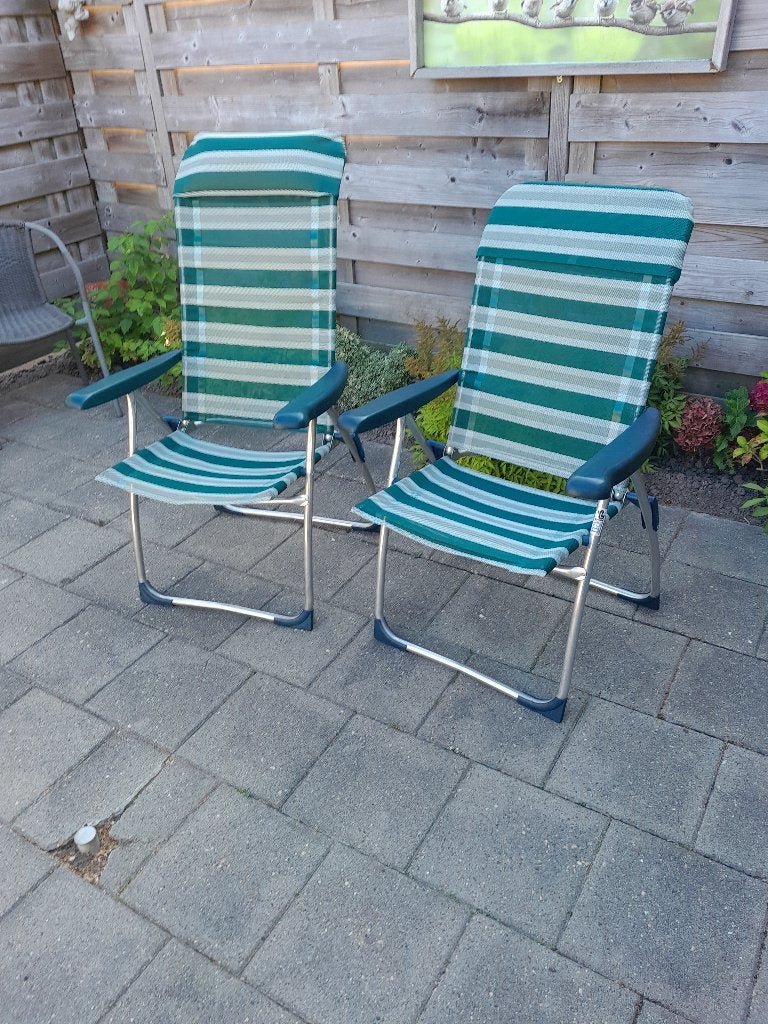 camping stoelen verstelbaar en inklapbaar met voetensteun, Ophalen, Zo goed als nieuw, Groen, Overige materialen