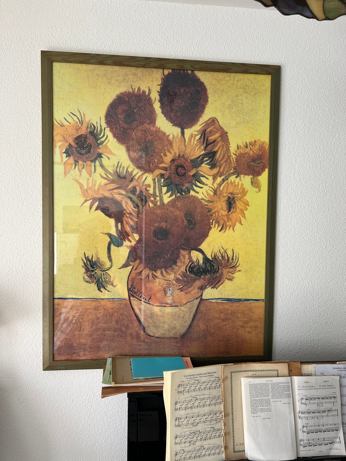 Ingelijste reproductie van Van Gogh zonnebloemen glasplaat, Expressionistisch, Print, Papier, Ophalen