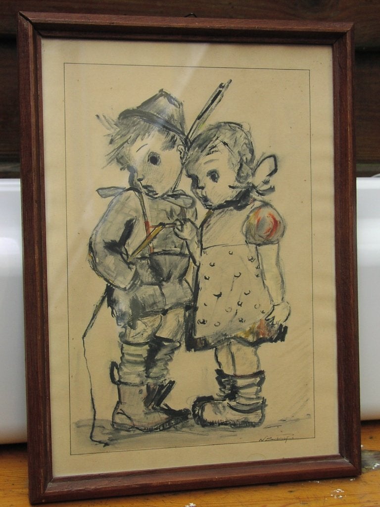 Vintage werk; W Schoof ingelijst, Ophalen of Verzenden, Tekening, Ingelijst